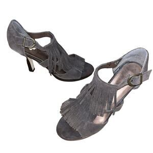 Steve Madden Girl Brown Suede Fringe Open Toe heels Size 8.5 Pracila Dress Shoes